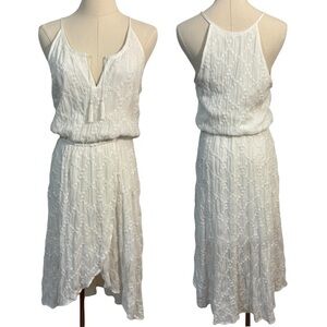 Temperance Eyelet Lace Dress Sz S White Halter Faux Wrap Short Coastal Summer